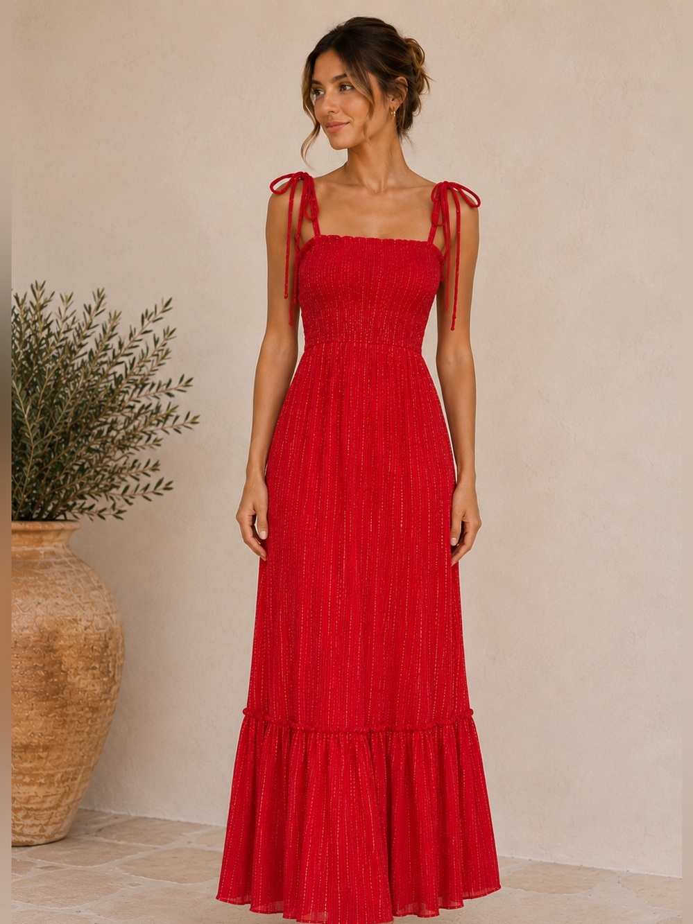 Elan Red Sparkle Gauze Maxi Dress Size XSmall